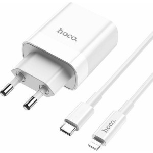 Hoco Φορτιστής με Θύρα USB-A και Θύρα USB-C και Καλώδιο Lightning 20W Power Delivery Λευκός (C80A Rapido)